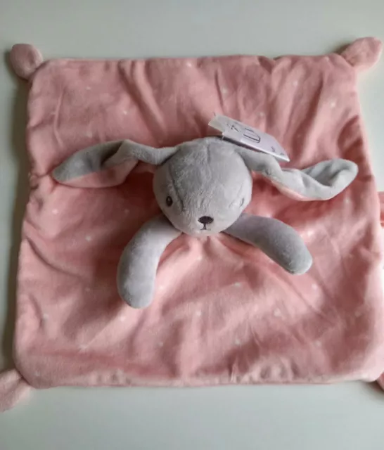 NEUF - Doudou plat lapin rose gris SIMBA TOYS NICOTOY KIABI étoiles blanc