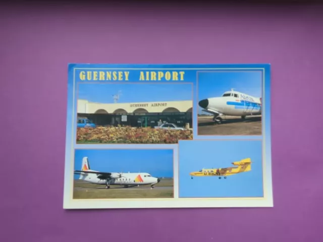 Postcard - Vintage - Guernsey Airport Multiview Air UK Jersey European Aurigny