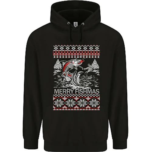 Felpa con cappuccio Fishing Merry Fishmas divertente pescatore Natale bambini
