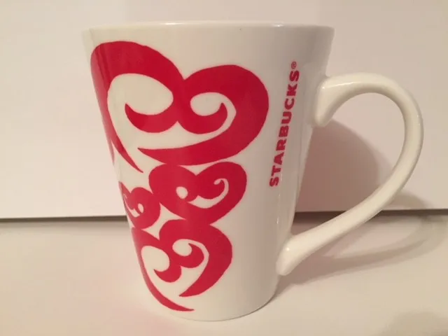 Starbucks 2016 White Red Purple Swirl Hearts Mug 12 oz.