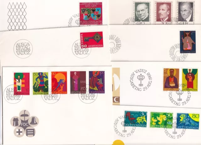 Liechtenstein, 7 verschiedene FDC mit dem kompletten Jahrgang 1968