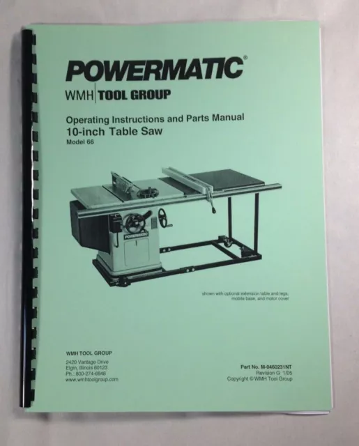 Powermatic Model 66 10” Table Saw Operating Instructions & Parts Manual