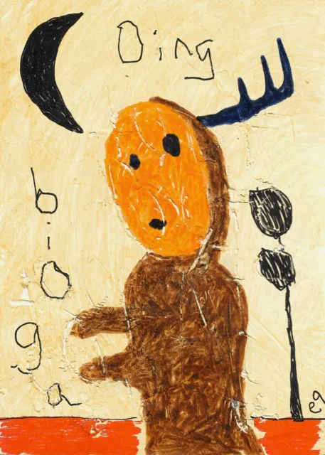 ACEO e9Art childlike naive folk art brut outsider painting abstract minimalism