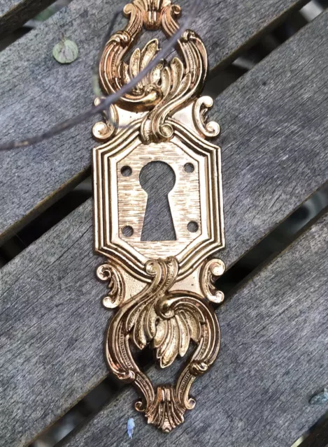 French Antique Brass keyhole Surround escutcheon Key 4” Tall Furniture gold