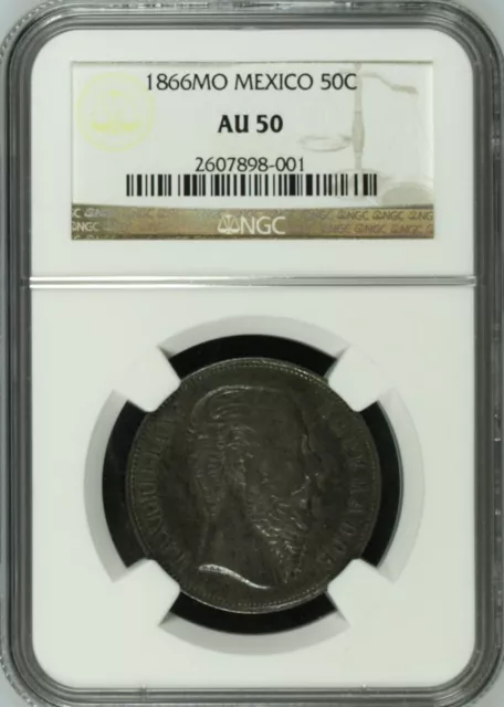 1866-Mo MEXICO MAXIMILIAN NGC AU-50 1866-Mo MEXICO MAXIMILIAN NGC AU-50