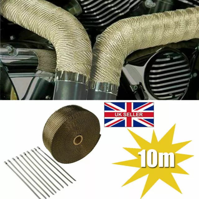 Titanium Exhaust Heat Wrap 10M Manifold Downpipe High Temp Bandage Tape Roll UK