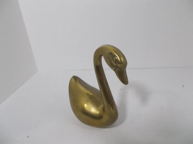 Brass Swan Figurine Paperweight Solid Nice Patina Vintage Bird 9''