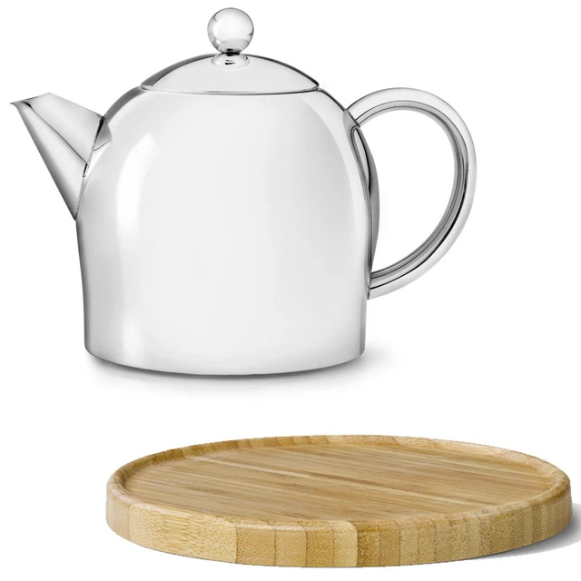 Bredemeijer kleine Teekanne Set 0.5 L Edelstahl Glanz & Holz Untersetzer braun