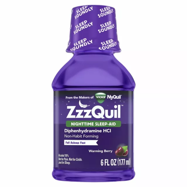 Vicks ZzzQuil Nighttime Sleep-Aid Liquid Warming Berry Flavor 6 Ounce Pack of 2