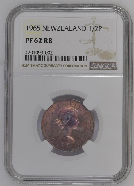 1965 New Zealand Proof 1/2 Penny NGC PF 62 RB Only 10 Minted