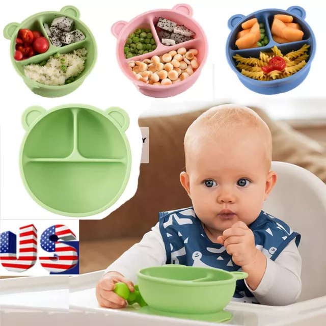 Silicone Baby Plate with Suction Base Divided Toddler Plate Feeding Tray 1/2PCS,