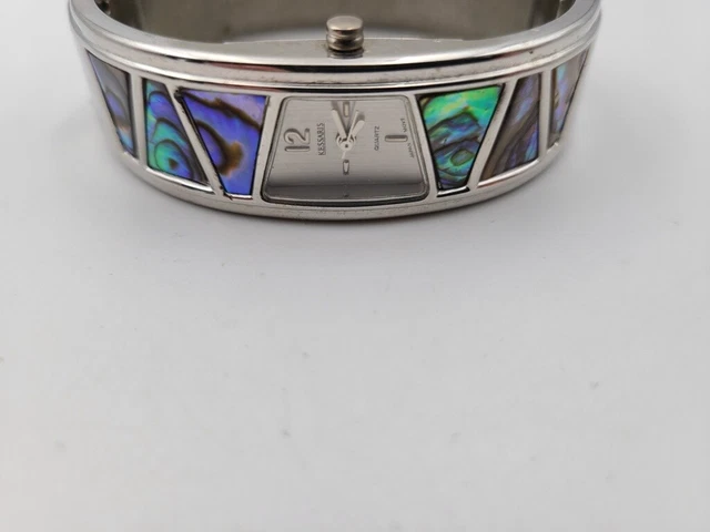 Vtg Silver Tone Kessaris Abalone Gemstone Band Watch Women main image 4