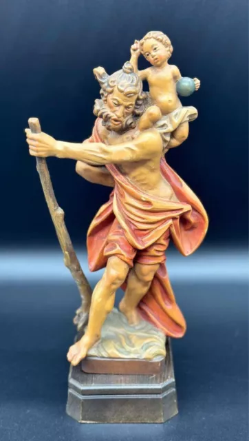 Jesus Skulptur aus Holz Heiliger Christophorus mit Jesuskind Handarbeit Top! 2