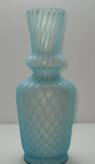 Antique Thomas Web MOP Mother  Pearl Blue VASE Satin Cased Glass Quilted Diamond