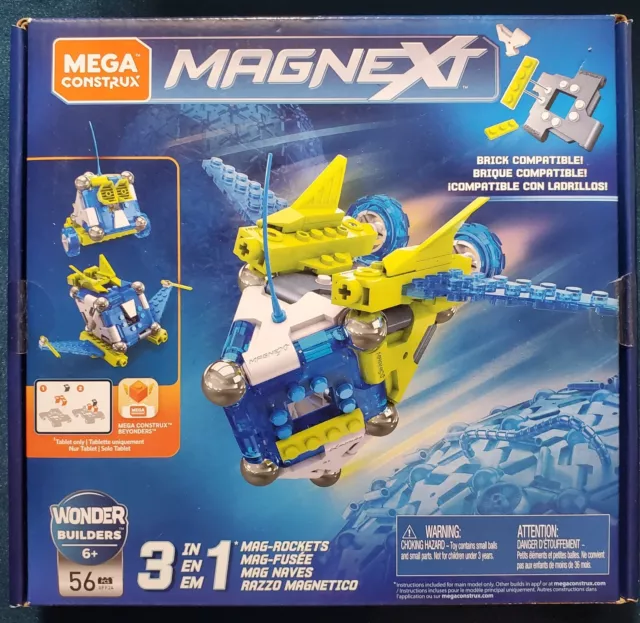 Mega Construx 3 in 1 Mag-Rockets Construction Toy 56 Piece Set Magnext NEW