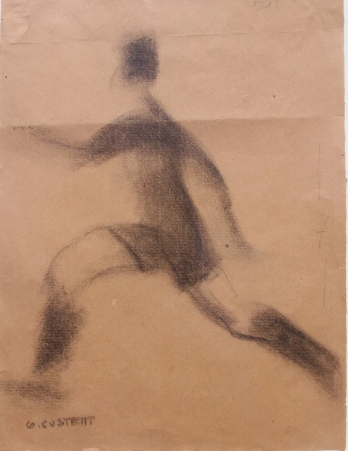 GIOVANNI COSTETTI 1925 atleta CARBONCINO CARTA collezione privata ARTE ITALIA XX