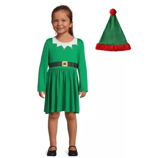 Holiday Toddler Girls’ Elf Dress with Hat, 2-Piece Size 2T