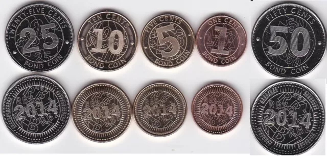 Zimbabwe - set 5 coins 1 + 5 + 10 + 25 + 50 Cents Bond Coin 2014 UNC Lemberg-Zp