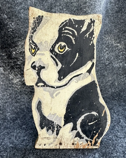 BOSTON TERRIER WOODEN DOOR STOP Painted 8" Tall DOG, Vintage Primitive FOLK Art