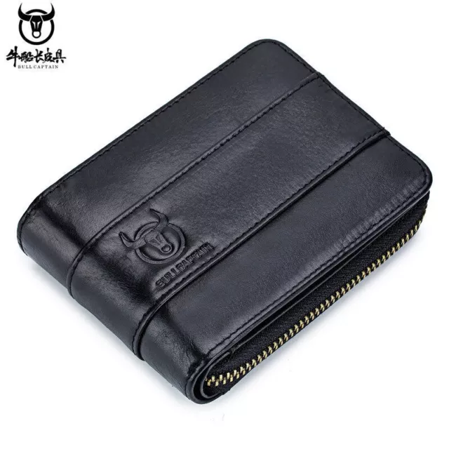 RFID Blocking Mens Real Genuine Leather Zipper Around Card Slots Coin Wallet