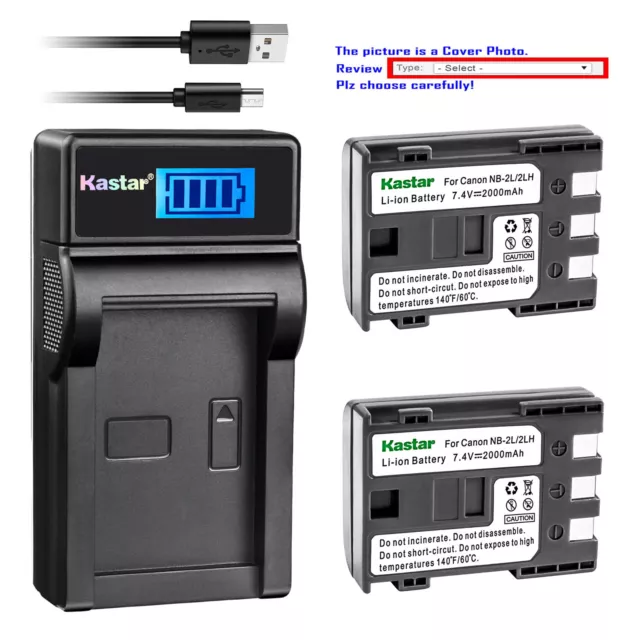 Kastar Battery Charger Canon NB-2L PowerShot G7 G9 S30 S40 S45 S50 S60 S70 S80