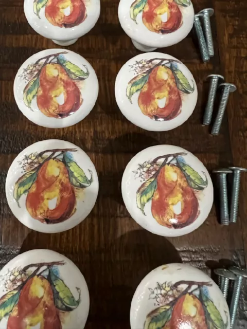 Lot of 14 Vintage Cabinet Drawer Pulls Knobs Painted Pear Porcelain Ceramic