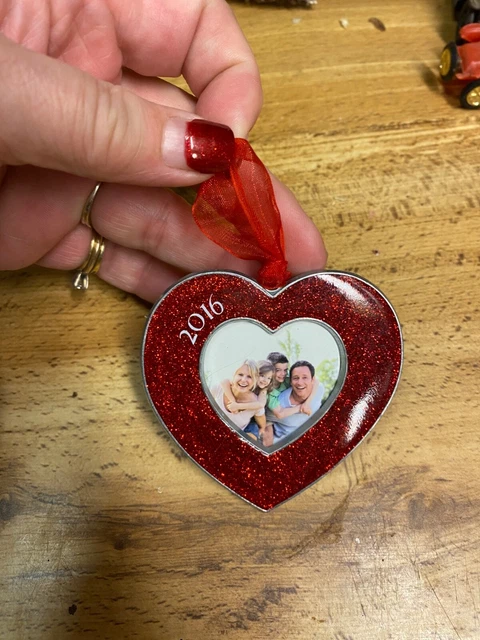 Porcelain Heart Shape Picture Frame Christmas Ornament Enamel Silver Tone 2016