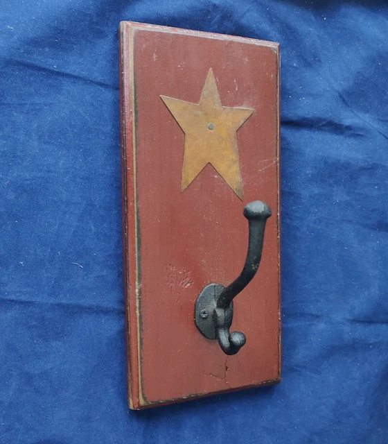 Vintage Farm House Wooden Metal Wall Coat Hook With Tin Star-Home or Tack Room