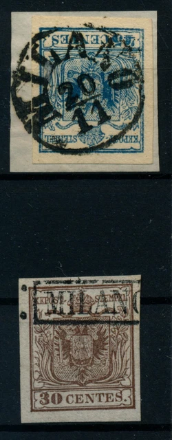 LOMBARDEI-VENETIEN 1850 2Stk. Marke:-45C, und -30C, Verschiedene MILANO