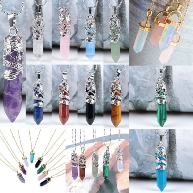 Hexagonal Quartz Crystal Chakra Healing Point Pendant Necklace Jewelry Gifts