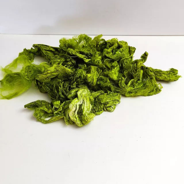 Fibres de soie teintes vert 25 gr pour nunofelt ou autre création
