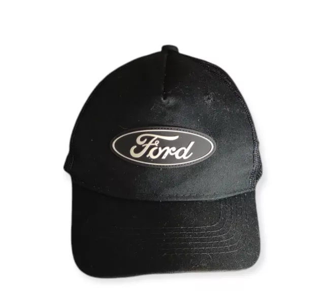 Ford Logo Patch Spell Out Black Snap Back Truckers Cap Hat Men's OSFM