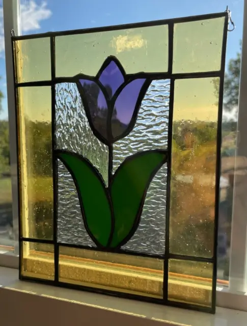 Stained Glass Tulip- Purple Tulip  -  Flower Suncatcher - Panel - Mother's Day