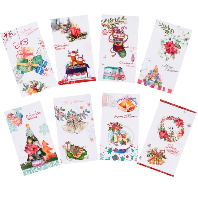 8 tarjetas de felicitación de Navidad dobles tarjetas de mensajes 3D suministros para fiestas
