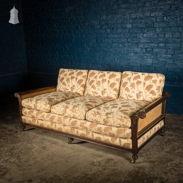 Day Bed Sofa Bergère, 19th C Mahogany and Rattan on Castors