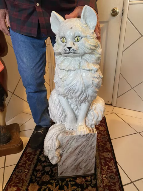 Vintage Life size Majolica Cat Statue