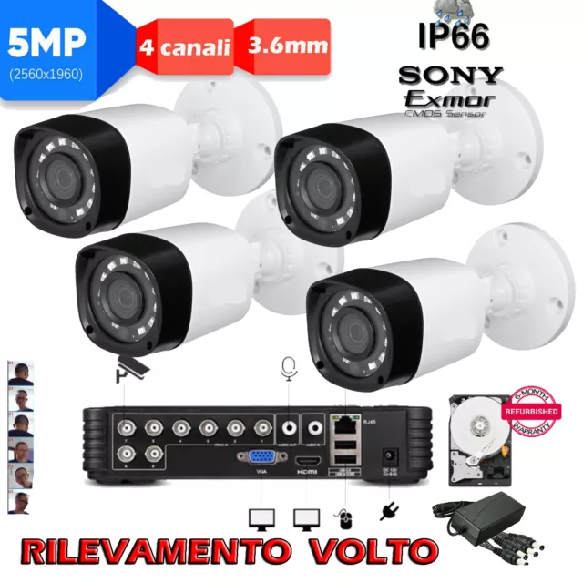 Kit Videosorveglianza Dvr 8 Canali 5Mpx Rilevamento Volto + 4 Cam 5Mpx Sony + Hd