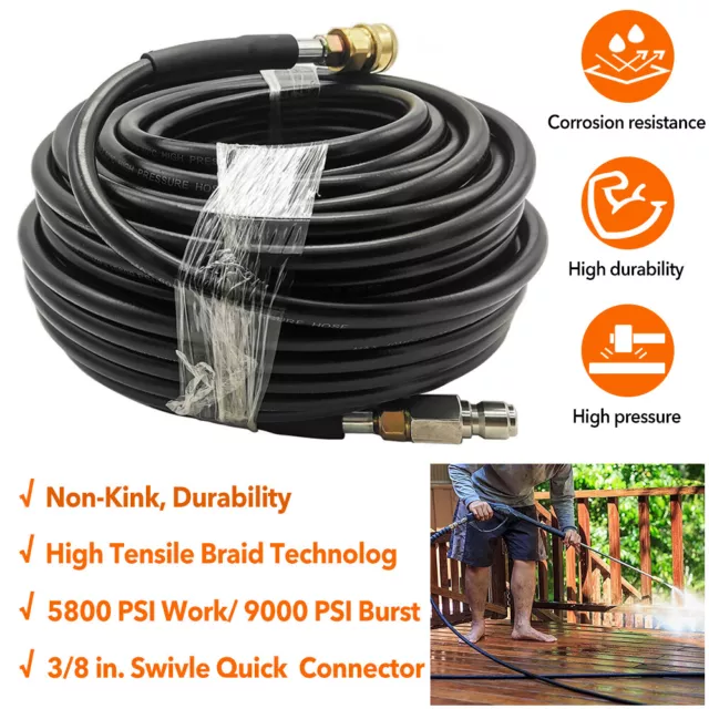50/68FT 5800PSI Replacement High Pressure Power Washer Hose -3/8" Quick Connect