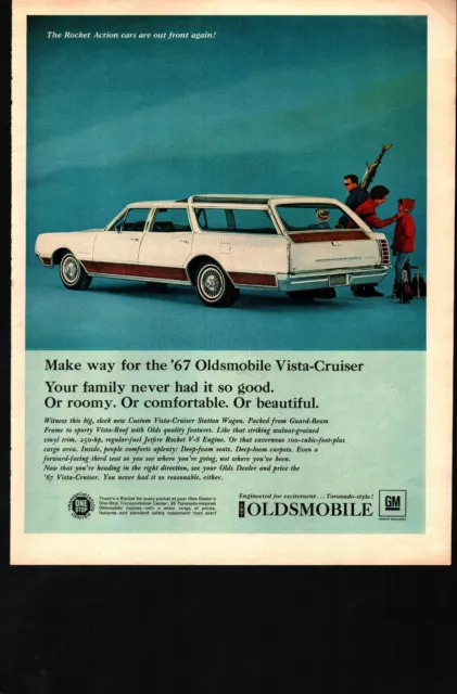 1967 Oldsmobile Vista-Cruiser Station Wagon family skiing photo vintage print Ad