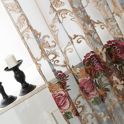 Luxury Flower Embroidered Transparent Sheer Voile Curtain Tulle European Elegant