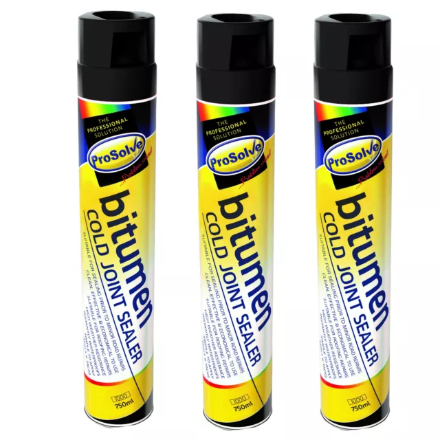 PACK OF 3 Prosolve Bitumen Cold Joint Sealer Aerosol 750ml Tarmac Gutter Sealer