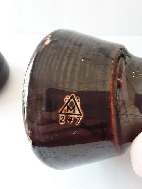 Set of 2 Vintage Porcelain Ceramic Insulators,  Locke USA and M247 Stamps, Brown 3