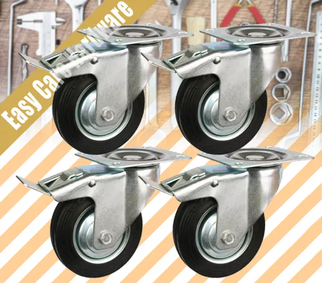 4 X 5" HEAVY DUTY SWIVEL with brake CASTORS 125mm Castor Caster Wheel 400KG