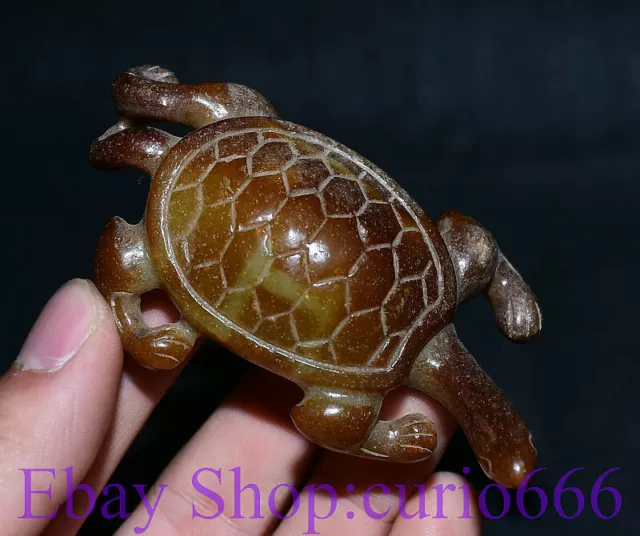 4" Old Chinese Hetian Jade Dynasty Palace Carving Turtle Tortoise Luck Statue