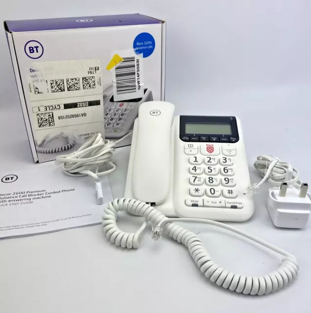 BT Decor 2600 Call Blocking Corded Landline Home Telephone Answer Machine + Box