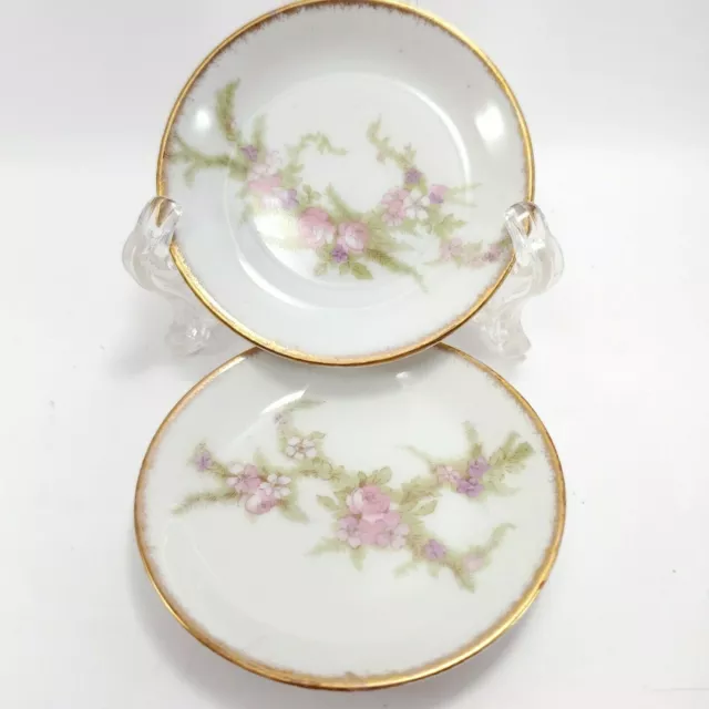 Wm Guerin Butter Pats 3.125" Set of 2 Salts Limoges White Pink Floral Gold Trim