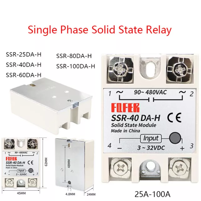 Single Phase Solid State Relay DC-AC SSR-25DA/40/60/80/100DA-H DC3-32V AC90-480V