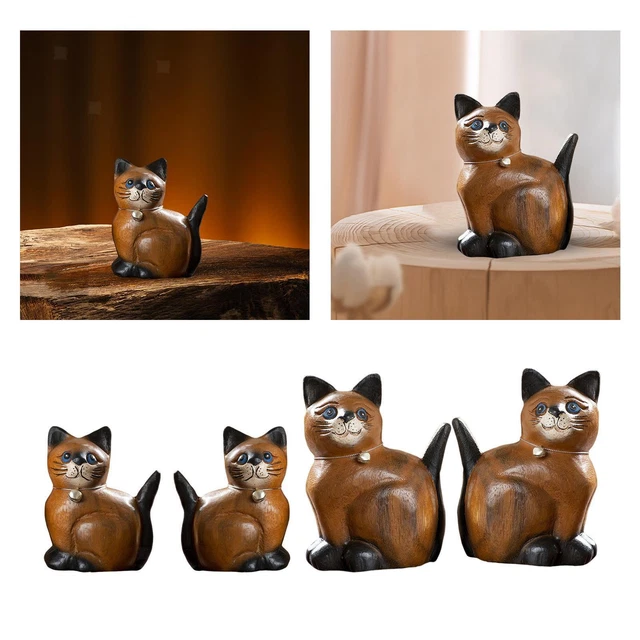 Sculpture sur bois Statue de chat, Figurine de chaton Ornement Artisanat Travaux
