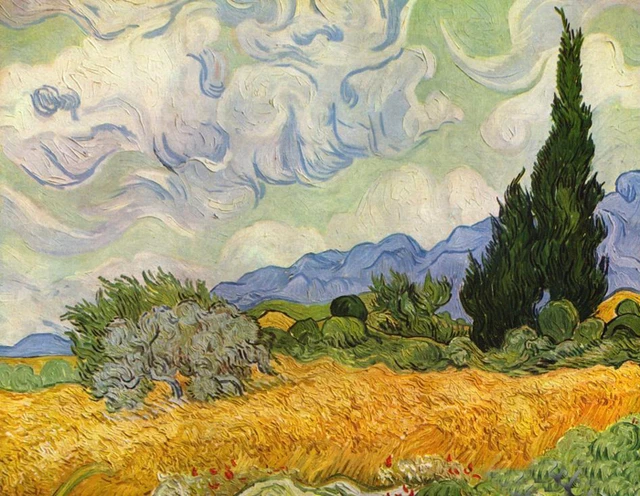 Oil painting Vincent Van Gogh - wheat field with cypresses landscape canvas art