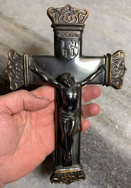 Antique 1930s Art Deco Metal Bronze Ornate/Detailed Crucifix/Cross/Jesus